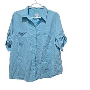 Chico’s Easywear Roll-Tab Sleeve Button-Front Shirt Light Blue Size 3